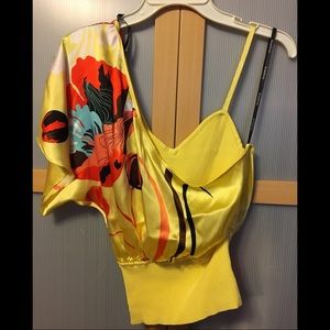Flowy One Shoulder yellow satin blouse - NWT!!